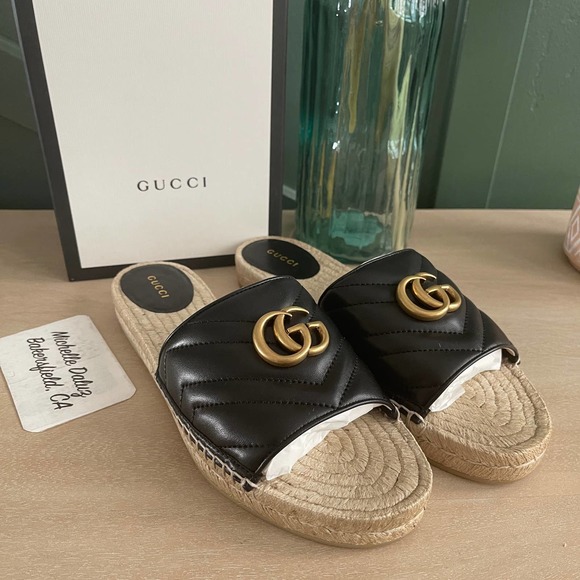 Gucci Shoes - Gucci Marmont Double G Espadrille Slip Black 40.5